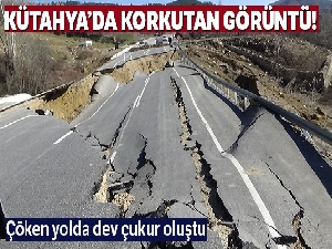 Çöken yolda dev çukur oluştu