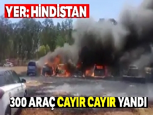 Hindistan'da otoparktaki 300 araç cayır cayır yandı