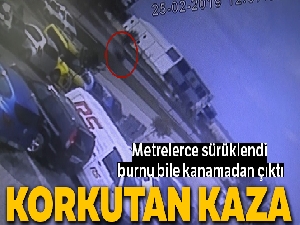 Bariyerlere çarparak takla atan otomobil böyle sürüklendi