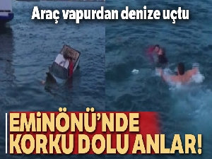 Eminönü'nde otomobil denize uçtu