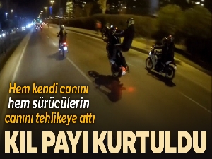 İstanbul'da motosikletli magandanın tek teker kazası kamerada