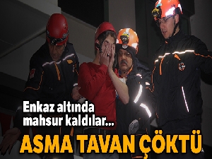 Asma tavanı çöken markette mahsur kalan iki kişi kurtarıldı