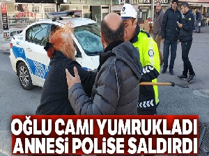 Sürücü polis aracının camını kırdı, annesi de bastonla polise saldırdı