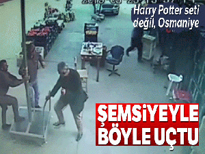 Hortum işçiyi demir şemsiyeyle böyle uçurdu