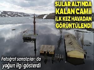 Kars'ta sular altında kalan cami ilk kez havadan görüntülendi