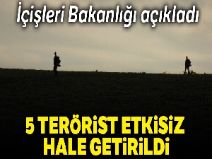 İçişleri Bakanlığı: 'Şırnak'da 5 terörist etkisiz hale getirildi'