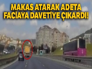 Yolda makas atarak ilerleyen hafriyat kamyonu kamerada