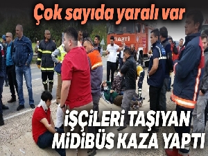 Silifke'de işçileri taşıyan midibüs kaza yaptı: 11 yaralı
