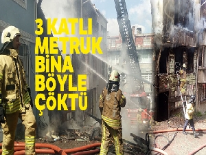 Beyoğlu'nda 3 katlı metruk bina böyle çöktü