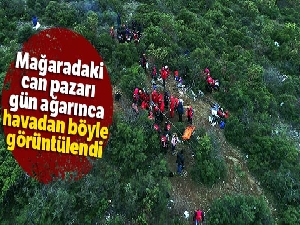 Mağaradaki kurtarma anları gün ağarınca havadan böyle görüntülendi