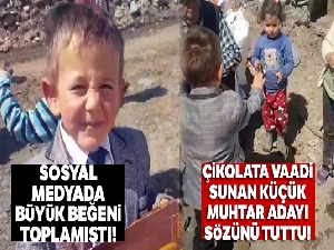 Çikolata vaadi sunan küçük muhtar adayı Çağatay sözünü tuttu