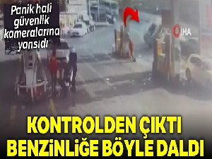 Başakşehir'de kontrolden çıkan aracın benzinliğe daldığı anlar kamerada