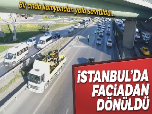 E-5'te dev camlar kamyondan yola savruldu faciadan dönüldü