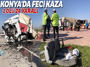 Tır ile servis otobüsü çarpıştı: 1 ölü, 24 yaralı