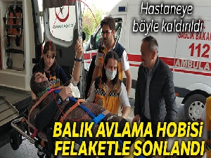 Karnına saplanan zıpkınla hastaneye kaldırıldı