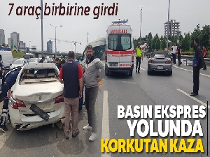 Basın ekspres yolunda 7 araç bir birine girdi: 1 yaralı