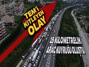 TEM'de tır ile kamyon çarpıştı, 15 kilometre kuyruk oluştu