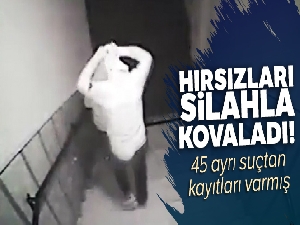 Ev sahibinin silahla hırsızları kovalaması kamerada