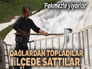 Dağlardan topladıkları karları ilçede sattılar