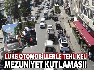 İstanbul'da lüks otomobillerle tehlikeli mezuniyet kutlaması kamerada
