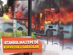 Maltepe'de minibüs alev alev yandı