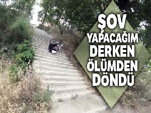Büyükçekmece'de merdivenlerden bisikletle inmek isteyen genç basamaklardan takla attı