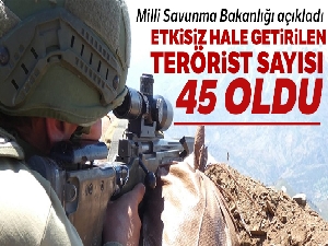 MSB: 'Etkisiz hale getirilen toplam terörist sayısı 45 oldu'