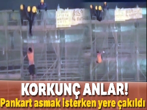 Hong Kong'da pankart asarken ölen göstericinin düşme anı