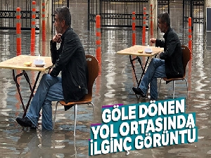 Göle dönen yol ortasında çorba keyfi