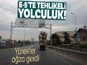 E-5'te aşırı yüklü kamyonet tehlike saçtı
