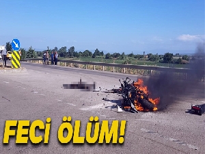 Motosiklet sürücüsü yanarak can verdi