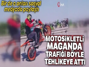 Motosikletli maganda 15 Temmuz Şehitler Köprüsü'nde tek tekerle ilerledi