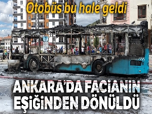 Halk otobüsü seyir halindeyken alev aldı, facianın eşiğinden dönüldü