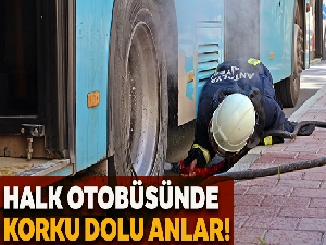 Fren balataları yanan halk otobüsünde korku dolu anlar