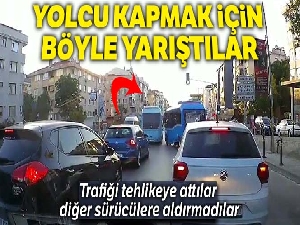 Maltepe'de minibüsçülerin yolcu kapmak için yarıştığı anlar kamerada