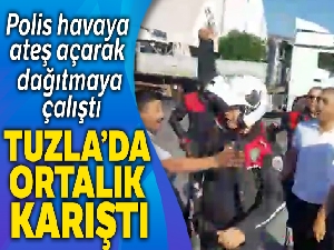Tuzla'da polis ekipleri yaşanan arbedeyi önlemek için havaya ateş açtığı anlar kamerada