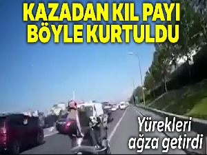 TEM Otoyolu'nda kazadan kıl payı kurtuluş kamerada