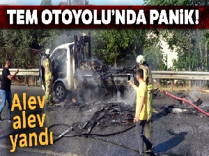 TEM Otoyolu'nda kamyonet alev alev yandı!