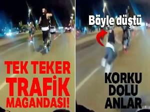 Pendik'te motosikletli magandanın tek teker kazası kamerada