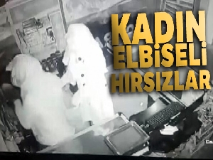 Kadın elbiseli hırsızlar market soydu