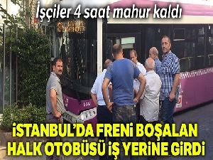 Kağıthane'de freni boşalan halk otobüsü iş yerine girdi