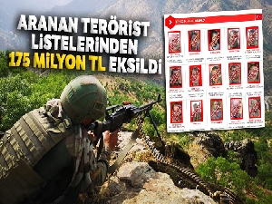 Aranan terörist listelerinden 175 milyon TL eksildi