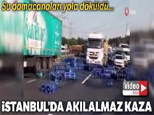 TEM otoyolunda su damacanaları yola döküldü, kazalar art arda geldi