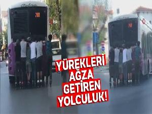 Patenci gençlerin otobüsün arkasına takılarak yaptıkları tehlikeli yolculuk