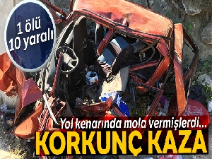 Yol kenarında mola veren aileye otomobil çarptı: 1 ölü, 10 yaralı