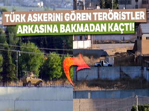 Türk askerini gören teröristler apar topar uzaklaştı