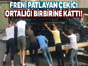 Kağıthane'de freni patlayan çekici 3 araca çarptı
