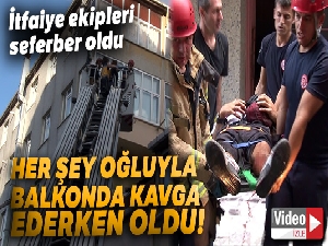 Oğluyla kavga ederken 5. kattan yan binanın çatısına düştü