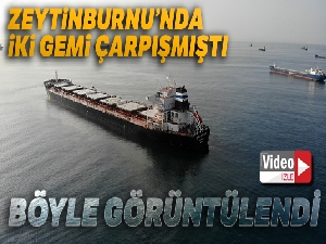 Zeytinburnu'nda kazaya karışan kuru yük gemisi havadan görüntülendi