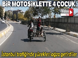 İstanbul trafiğinde motosiklette 4 çocuk yürekleri ağza getirdi